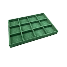Yerli Üretim Süet Kumaş Yeşil Renk 34 Cm / 24 Cm 12 Bölmeli Çekmece Içi Takı Standı Çok Renkli