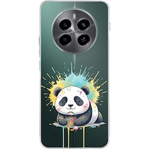 Realme 12 4g İle Uyumlu Splash Panda Tasarımlı Şeffaf Silikon Kılıf Şeffaf