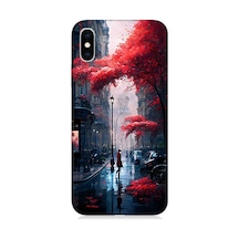 Apple Uyumlu iPhone Xs Kırmızı Ağaçlar Desenli Silikon Kılıf