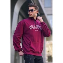 Madmext Bordo Fermuar Yakalı Nakışlı Sweatshirt 6026 Bordo