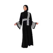 Zaytoon Fermuarlı Filistin Kefiye Desenli Geniş Püsküllü Kolları Dik Yakalı Siyah Filistin Elbise C100049 Siyah