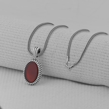 Takıhan Kırmızı Akik Taşlı Oval 925 Ayar Erkek Gümüş Kolye