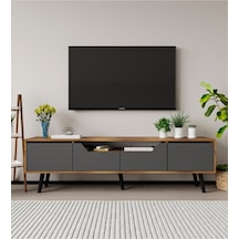 Roma Ahşap Ayaklı Tv Ünitesi Tv Sehpası Ceviz-antrasit