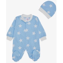 Breeze Erkek Bebek Patikli Tulum Yıldız Desenli 0-6 Ay, Bebe Mavisi-bebe Mavisi