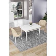 Canisa Concept Nil Serisi 70x110 Sabit Mutfak Masası Takımı Beyaz Masa 2 Krem Sandalye Krem Sandalyeler Beyaz Masa