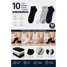 Hitit Socks 10 Çift Erkek Patik Çorap 40-45 Numara Siyah Beyaz Gri Lacivert Pamuklu Kısa Spor Çorap Asorti