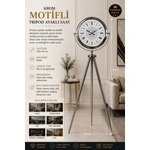 Krom Motifli 150 X 45 Cm Metal Tripod Ayaklı Saat