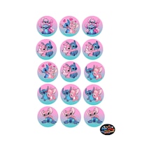 Stitch & Angel Tatlı Uyum Sticker Seti 15 Adet Pembe Mavi Yuvarlak Laptop Ve Defter Çıkartması