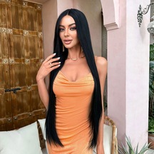 Siyah Ekstra Uzun Boy Tül Peruk - Rxlu-463065 Renkli