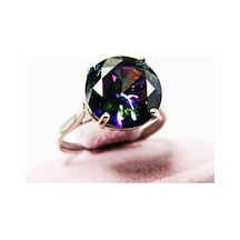 Lilahgümüştr Gümüş Yuvarlak Mistik Topaz Taşlı Kadın Yüzük