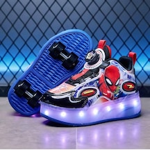 Erkek Çocuk Spor Ayakkabı Şarj Edilebilir Farklı Modlarda Led Işıklı Kapanabilir Tekerlekli Kırmızı