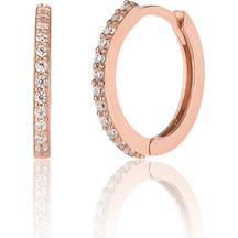 Zanaatsilver 925 Ayar Gümüş Yarım Tur Zirkon Taşlı 13 Mm Halka Küpe-rose Gümüş