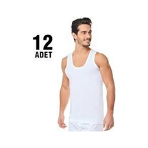12 Li Seher Erkek Penye Klasik Askılı Beyaz Atlet %100 Pamuk Beyaz