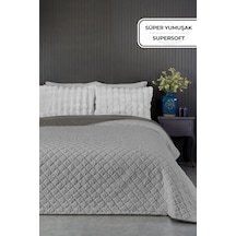 Premium Peluş Çift Kişilik Çok Amaçlı Yatak Örtüsü 200x220 Çift Taraflı Battaniye Pike Gri / Vizon