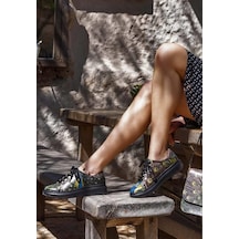 Kadın Vegan Deri Siyah Sneakers - All Beauty İs İn You Tasarım Çok Renkli