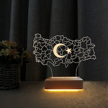 Türkiye Haritası Tasarımlı 3D Gece Lambası Masa Lambası