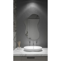 30x60 Cm Asimetrik Organik Ayna Modeli Modern Frameless Banyo Aynası & Dekoratif Duvar Aynası Gri