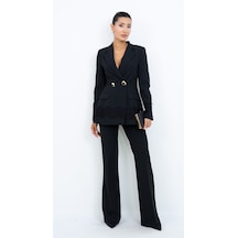 Dorne Moda Kadın Dantel Detaylı Gold Düğmeli Blazer Ceket Pantolon İkili Takım Bordo