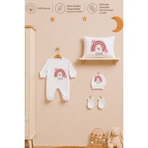 Pia Baby İsme Özel Kız Bebek Tulum %100 Pamuk Organik Baskılı İsimli Bebek Tulumu 35x45 Cm Yastık Kılıfı Bebek Seti 1003yt3x Krem