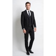 Erkek Klasik Slim Fit Armürlü Kumaş Tek Düğmeli Çift Yırtmaçlı Klasik Yaka Takım Elbise 7 Drop Siyah