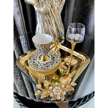 Atabey Home Collection 6'lı Kahve & Çay & Sunum Tepsisi Gold Lüx Kristalize Taşli Model