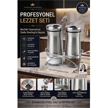 İkili Tuzluk Biberlik Seti 13 Cm 18/10 304 Paslanmaz Çelik Standlı Cam Baharatlık 723495 Diğer