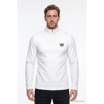 Ac&Co / Altınyıldız Classics Erkek Beyaz Anti-pilling Tüylenme Yapmayan Standart Fit Bato Yaka Soğuk Geçirmez Sweatshirt Polar