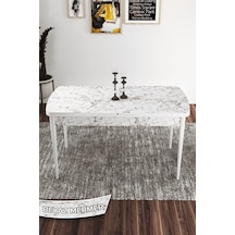 Canisa Kor Serisi 70x114 Beyaz Mermer Desen Açılabilir Mutfak Masası Beyaz Mermer