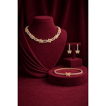 Glowelle Altın Kaplama Zirkon Taşlı Premium Kolye Bileklik Küpe 3'lü Kadın Takı Seti Glowelle Altın Kaplama Zirkon Taşlı Premium Kolye Bileklik Küpe 3'lü Kadın Takı Seti