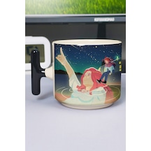 Ponyo Anime Baskılı Seramik Lüks Kupa 1 Adet T Şeklinde Özel Siyah Kulp Dalga Kulp V4t Çok Renkli