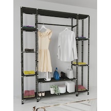 Rafburada® Siyah Renk Metal Açık Gardırop 31 x 155 x 200 CM Kırık Beyaz