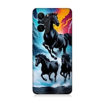 Xiaomi Redmi K40 Uyumlu Siyah Atlar Desenli Silikon Kılıf