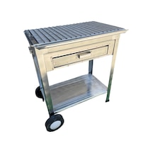 Paslanmaz Kömürlü Mangal Çekmeceli 35 X 60 Cm Tekerlekli Barbekü Gri