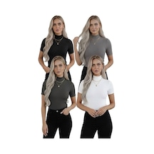Hashtag Kadın Balıkçı Yaka Yarım Kol Body 4'lü Set Viskon Kumaş Gri, Antrasit, Siyah, Beyaz