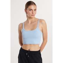 Tudors Kadın Slim Fit Kare Yaka Düz Basic Mavi Crop Atlet-33835