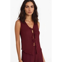Defacto Slim Fit Dar Kesim V Yaka Önden Bağlamalı Bürümcük Kolsuz Bluz F7992ax25aubr237 Bordo