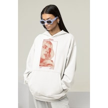 Billie Eilish Baskılı Unisex Oversize Şarkıcı Hoodie Beyaz