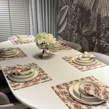 Keten 6 Lı Rosa Desen 6 Amerikan Servis &6 Peçete 45x30-30x30 Diğer