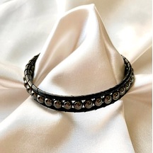 Hematit-doğal Deri Ve Çelik Erkek Bileklik Net 21cm Türk Üretim