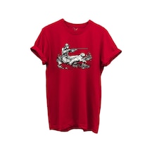 Outdoor Avcılık Avcı Ve Köpek Desenli %100 Pamuk Regular Fit Bisiklet Yaka Unisex T-shirt Kırmızı