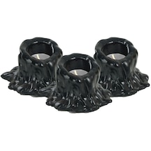 Şamdan Dekoratif Mumluk Şamdan Set 3 Lü Üçlü Tealight Uyumlu Erimiş Mum Küçük Model - Siyah