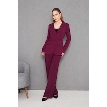 Kemerli V Yaka Takım Mürdüm Mürdüm