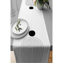 Beyaz Modern Desenli Premium Masa Örtüsü Runner Rnr095n11