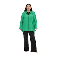 Disentis Büyük Beden Kapüşonlu Ve Fermuarlı Keten Dokulu Yeşil Ceket