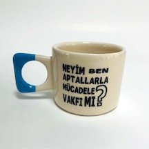 Mor Mürekkep Aptallarla Mücadele Vakfı Mı Baskılı Mavi Yuvarlak-kare Kulplu Kupa