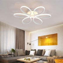 Ömür Avize Modern Stella Beyaz Kasa Beyaz Ledli Plofonyer Avize 60 Cm Çap Beyaz
