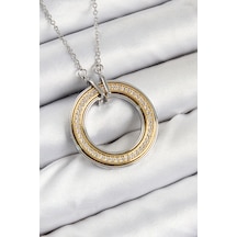 316l Çelik Zirkon Taşlı Dönen Daire Model Gold Ve Gümüş Renk Kadın Kolye - Tj-bko10479 Gümüş