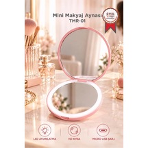 Torima Led Işıklı Type-c Şarjlı Makyaj Aynası Çift Taraflı Hd Mini Ayna Tmr01 Pembe