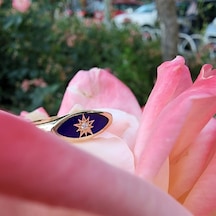 Ala Safir Mineli Kutup Yıldızlı Oval Mühür Minimal Tasarım Esteti 552950069