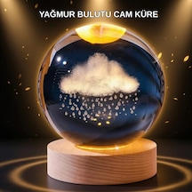 Led Sıcak Işıklı 3d Bulut Figürlü Kristal Küre Ahşap Standlı Gece Lambası Çok Renkli